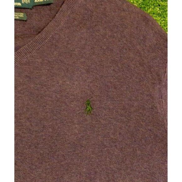 VINTAGE POLO RALPH LAUREN MENS V NECK SWEATER PURPLE GREEN HORSE COTTON SZ XXL - Picture 4 of 6